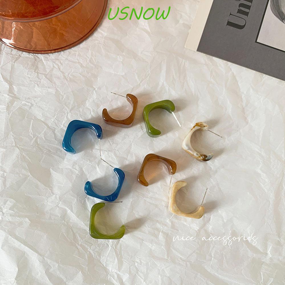 USNOW Bông Tai Hình Vuông Trong Suốt Thời Trang Cho Nữ