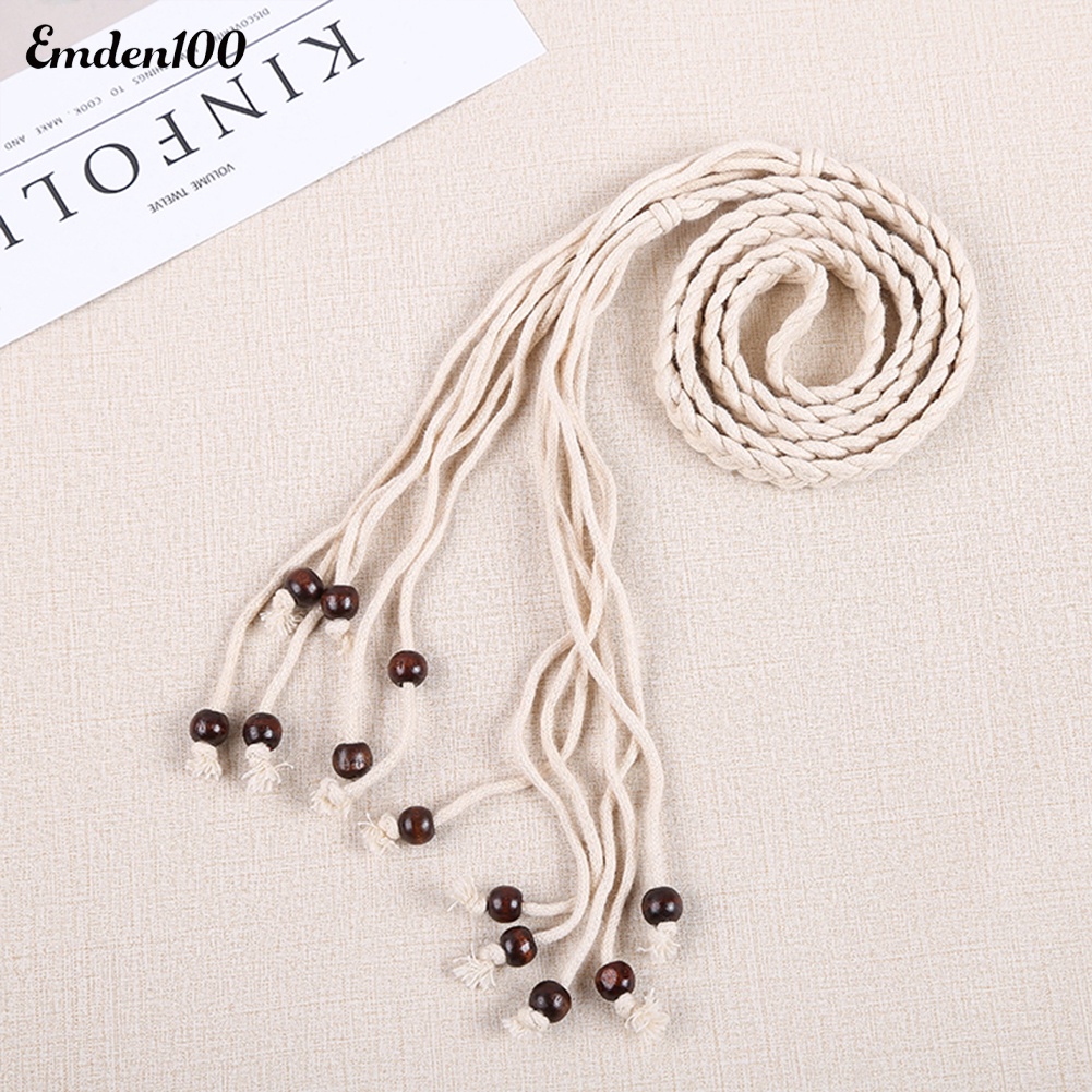 Thắt Lưng Dây Bện Kết Hạt Gỗ Vintage Cho Nữ