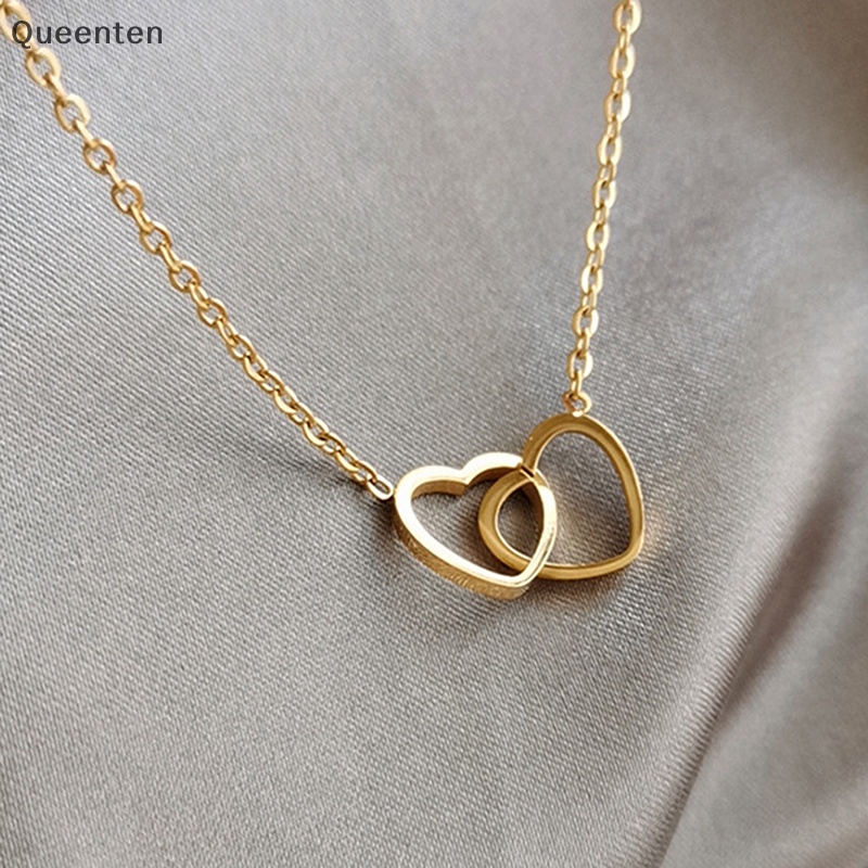 Vòng cổ Mặt Trái Tim Đôi Bằng Thép Không Gỉ QT