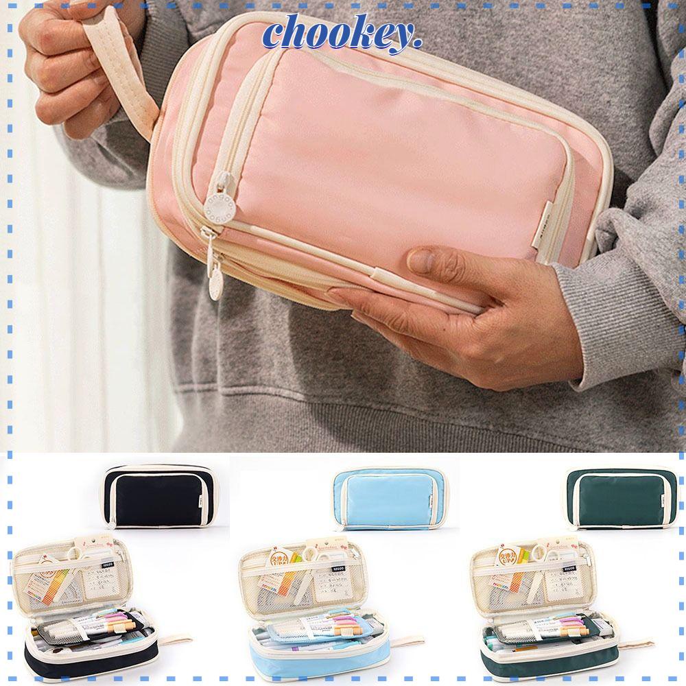 CHOOKEY Túi Đựng Bút Hai Ngăn Bằng Vải Canvas Có Khóa Kéo Tiện Dụng