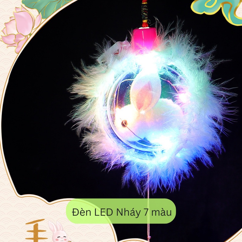 Đèn Lồng Trung Thu Thỏ Nhồi Bông Cực Dễ Thương, Có Đèn LED 7 Màu Nhấp Nháy