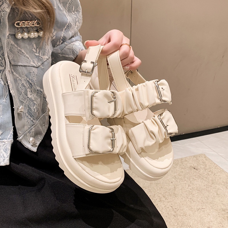 Sandal Đế Xuồng 4cm Bằng Da Chất Lượng Cao Cho Nữ