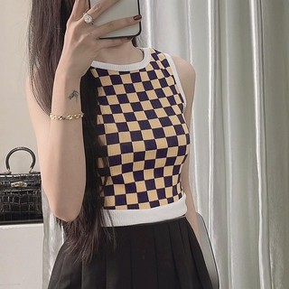 Áo croptop nữ ba lỗ cổ tròn phối viền vải gân cotton