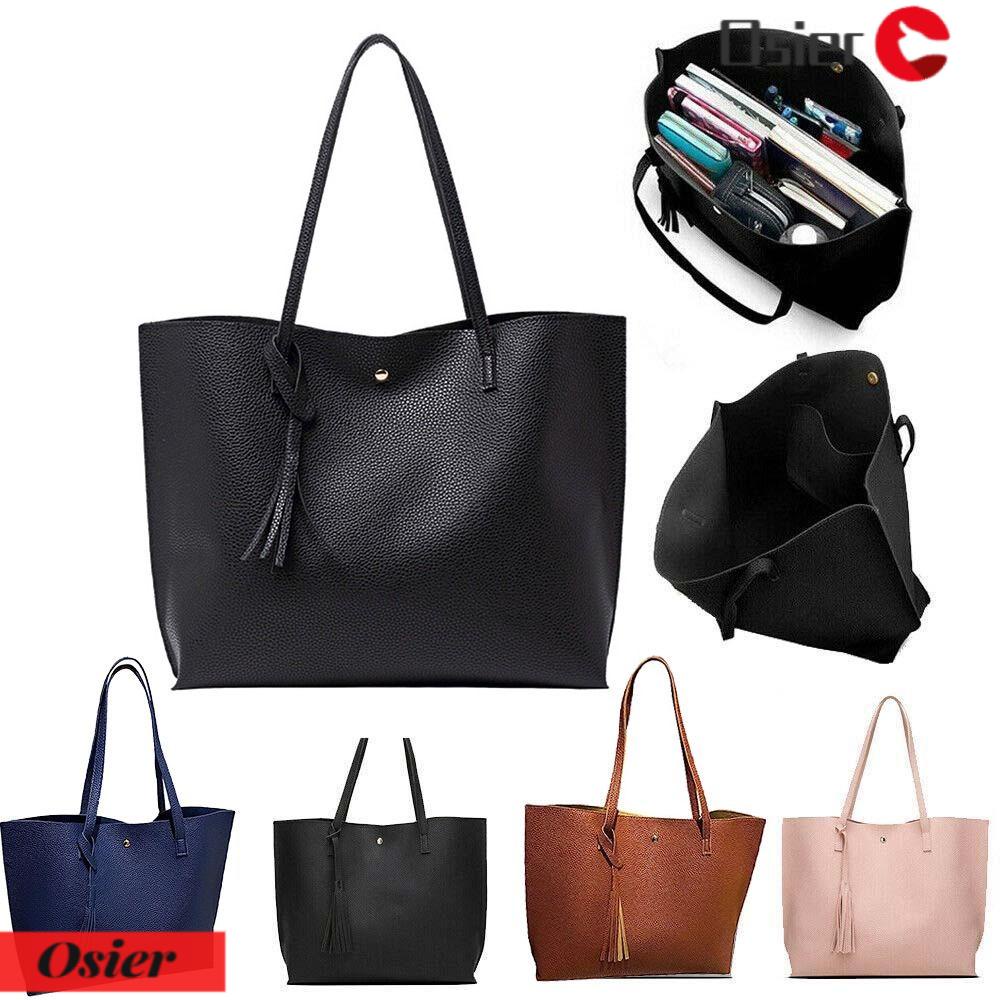 OSIER1 Túi Xách Da Pu Cỡ Lớn Phối Tua Rua Thời Trang Cho Nữ