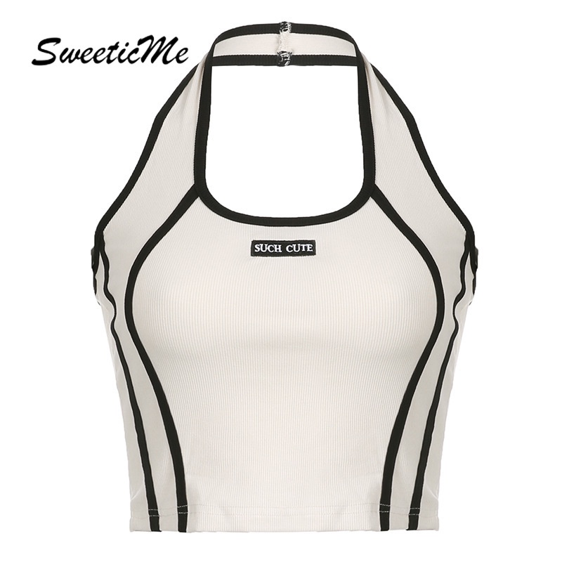 Áo Croptop Hai Dây Cổ Chữ U Màu Tương Phản Thời Trang Mới 2023 Cho Nữ