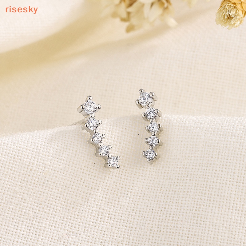 [risesky] Bông Tai Đính Đá Zircon Dễ Thương Phong Cách Phương Tây Nhẹ Nhàng Thời Trang Cho Nữ