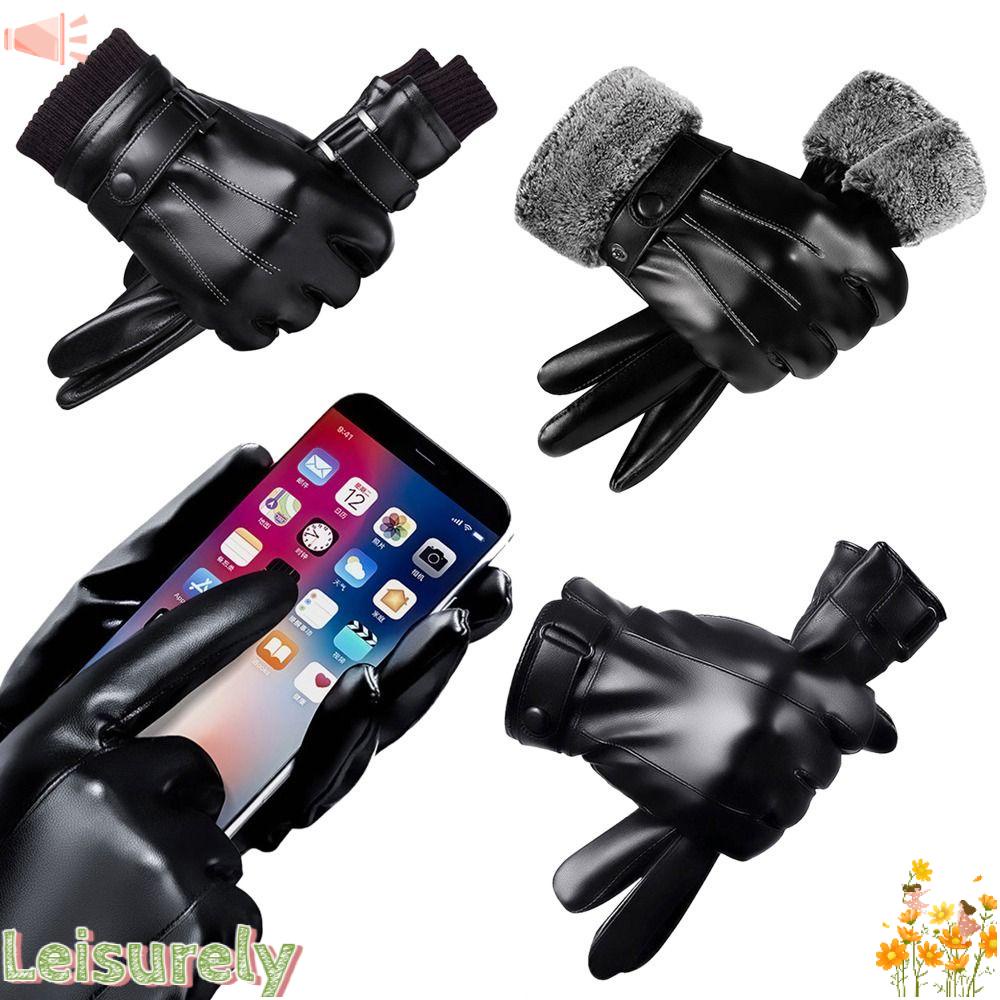 LEILY Găng Tay Da Phối Lông Cừu Ấm Áp Theo Phong Cách Thu Đông