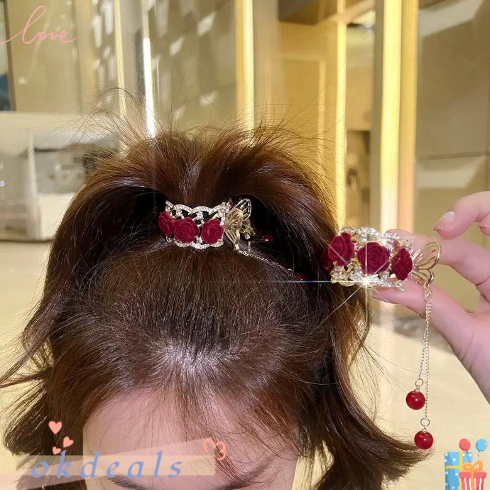 OKDEALS Kẹp Tóc Hình Hoa Hồng Đính Đá Thời Trang Cho Nữ