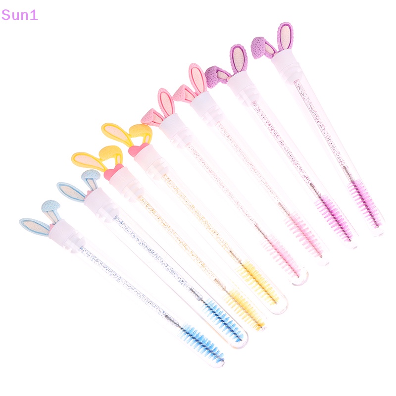 Set 1 &gt; 10 Cọ Chải Lông Mày Có Thể Tái Sử Dụng Thiết Kế Tai Thỏ Pha Lê Độc Đáo