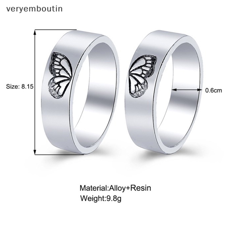 Bộ 2 Nhẫn Xếp Chồng Lên Nhau Họa Tiết Bướm Phong Cách Gothic Thời Trang Cho Cặp Đôi / Chị Em Gái