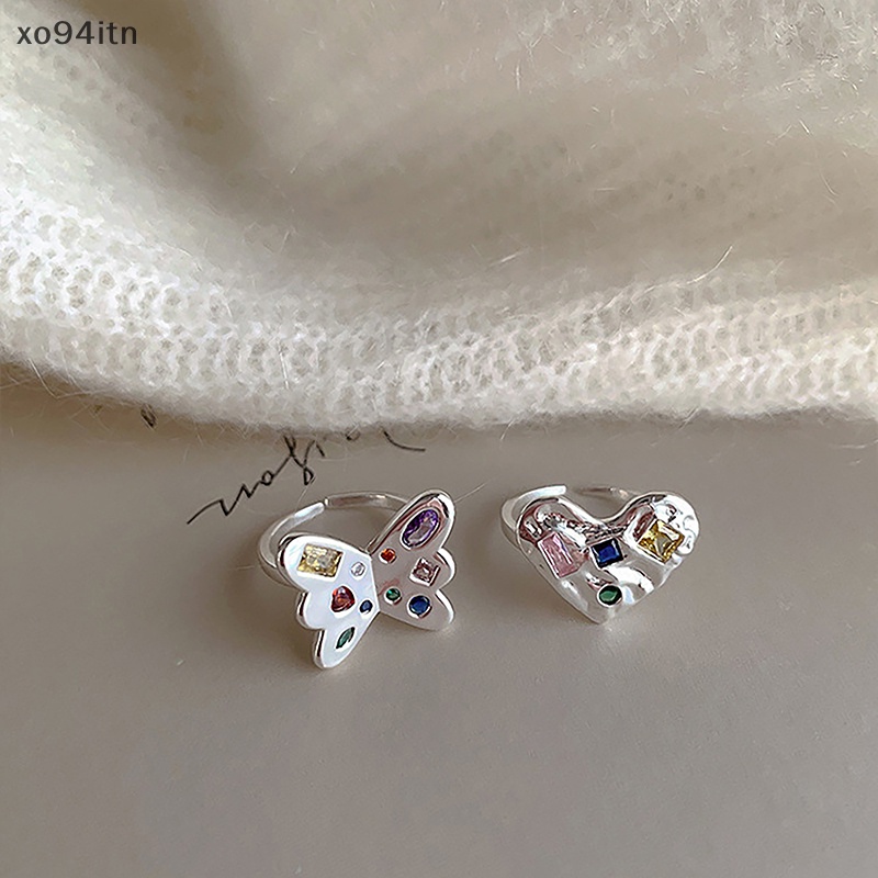 Nhẫn Hở Họa Tiết Bướm / Trái Tim Đính Đá Zircon Nhiều Màu Sắc Thời Trang Có Thể Điều Chỉnh