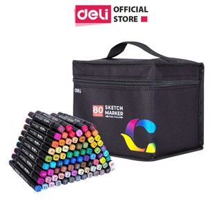  Bút màu dạ marker chuyên nghiệp Deli kèm túi vải họa cụ vẽ tranh cao cấp 30 40 60 80 màu - Học sinh họa sĩ thiết kế 