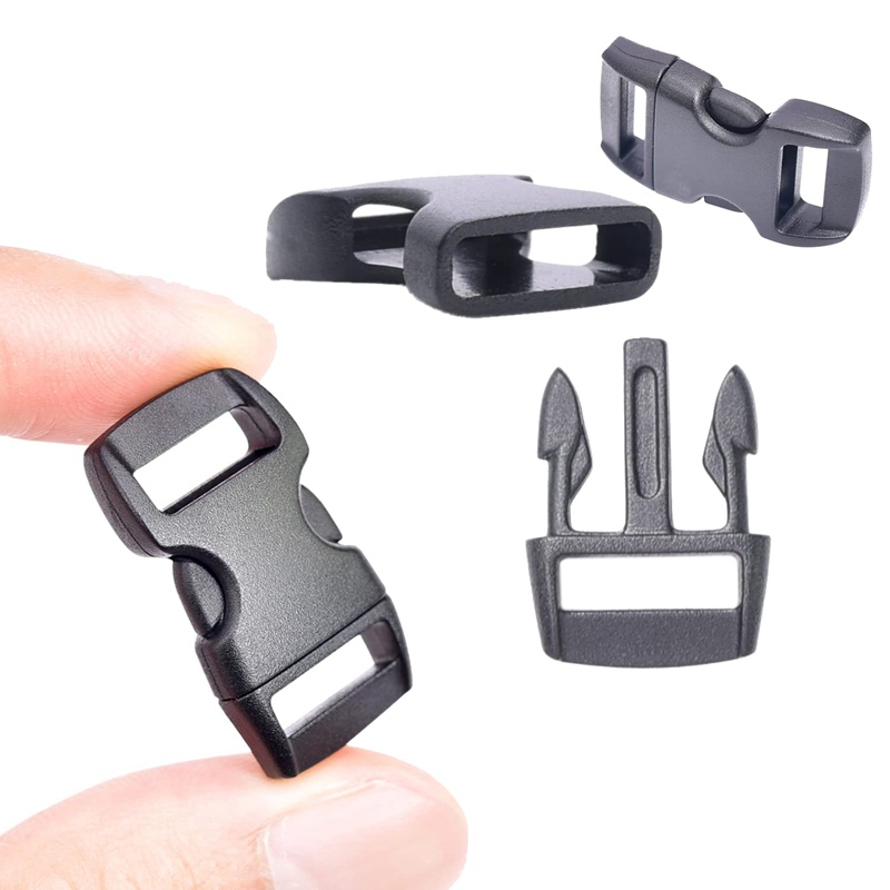 100 miếng cong bên phát hành khóa nhựa màu đen 3/8 10mm móc cài thay thế cho vòng đeo tay ba lô túi trang trí