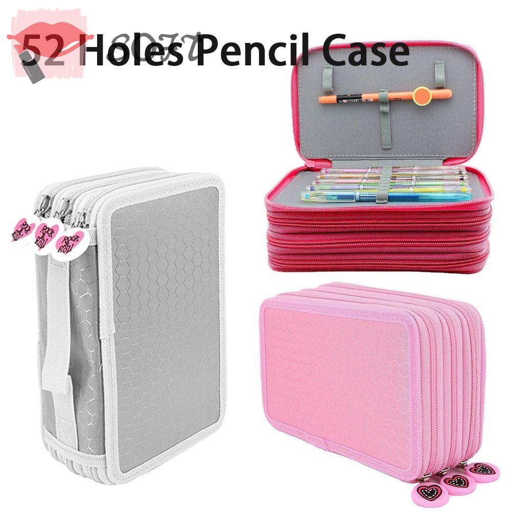 SOFTNESS Túi Đựng Bút 3 Lớp / 3 Lớp Bằng Vải Oxford 52 Lỗ Có Khóa Kéo Sức Chứa Lớn Cho Trường Học