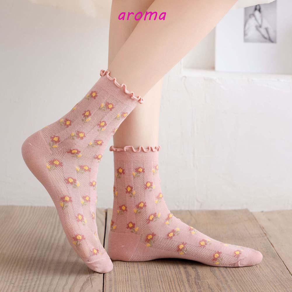 AROMA Đôi Vớ Thoáng Khí Phối Ren Thời Trang Cho Nữ