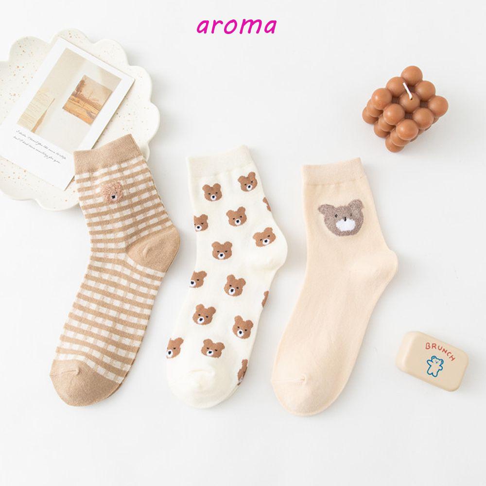 AROMA Vớ Cổ Trung In Họa Tiết Hoạt Hình Gấu Dễ Thương Thời Trang Cho Nữ