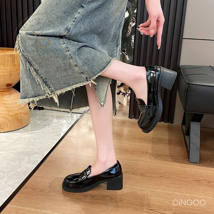 Giày Búp Bê Da PU Gót Thấp Mũi Tròn 3-5cm Thời Trang Cho Nữ