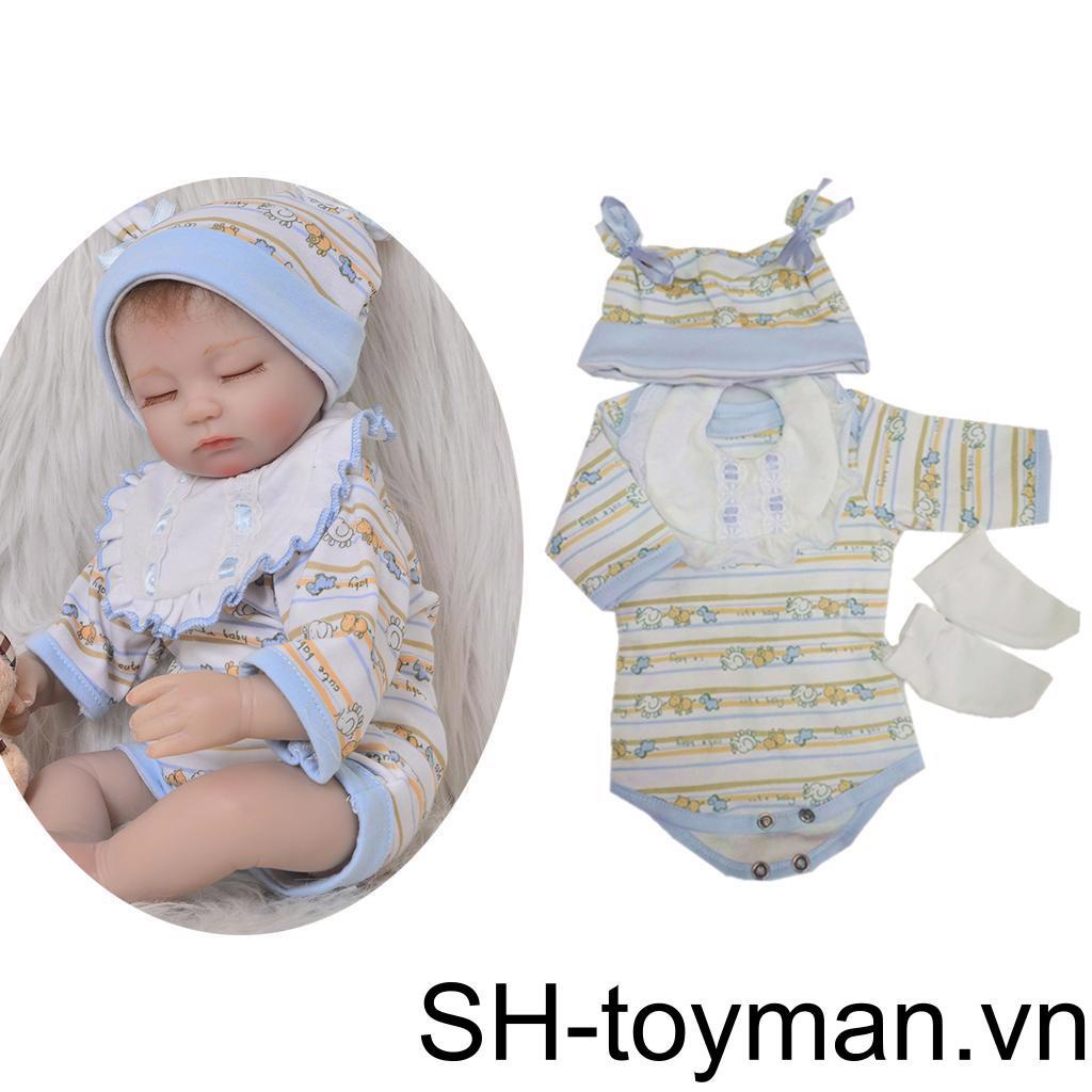 Bộ Áo Liền Quần Kèm Nón Họa Tiết Kẻ Sọc Kích Thước 17-18inch Xinh Xắn Cho Búp Bê