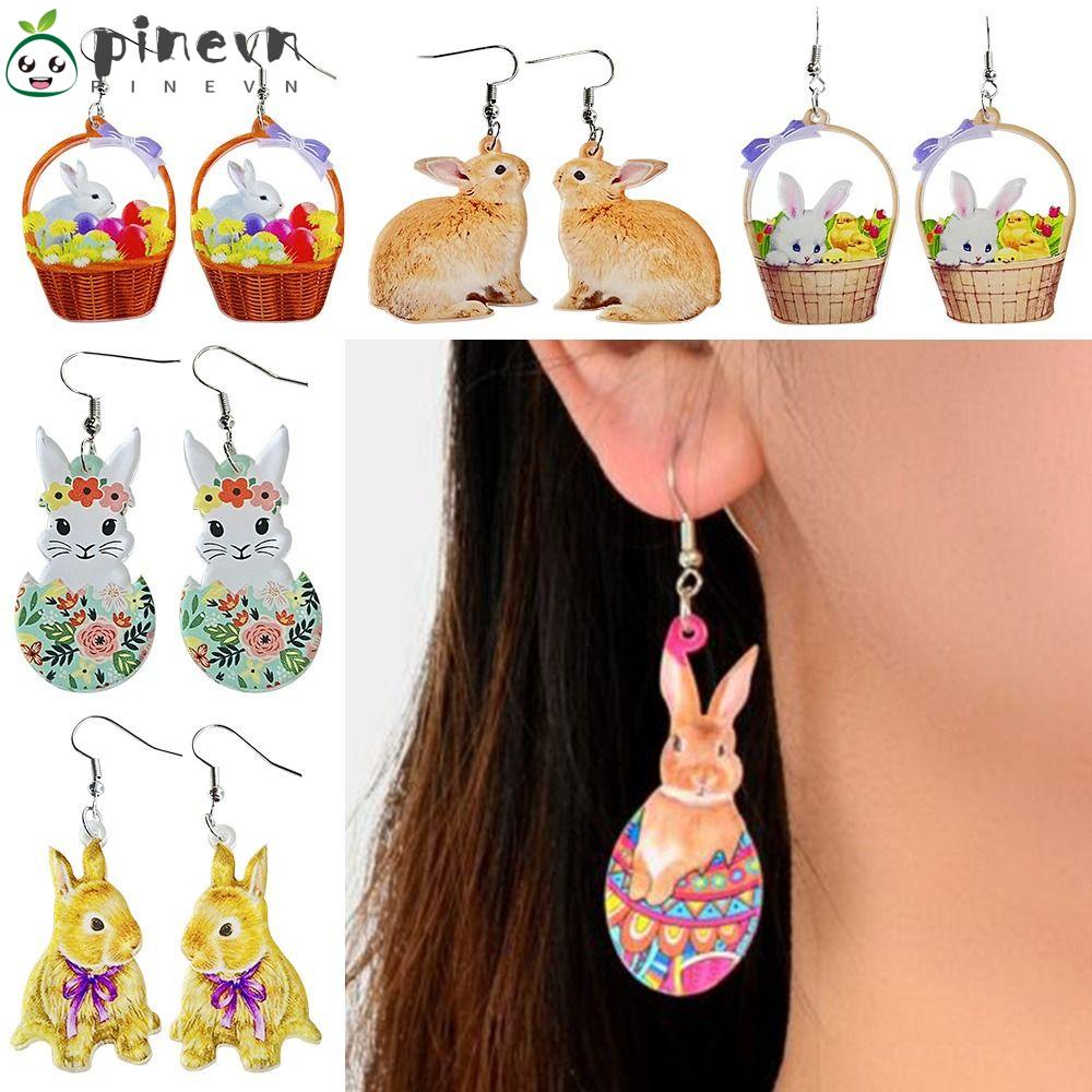 PINEVN 3 Đôi Bông Tai Hình Thỏ Và Trứng Phục Sinh Thanh Lịch Dành Cho Nữ