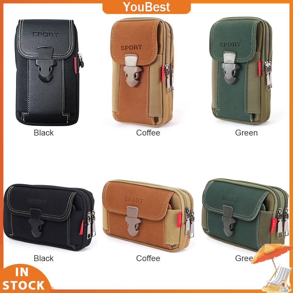 Portable Mobile Phone Pouches Multi-function Men Canvas Waist Belt Bum Bag Running Pouch Travel Camping