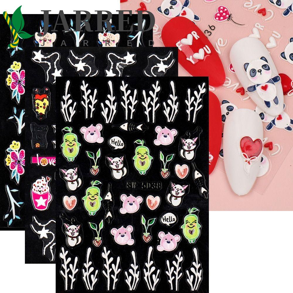 JARRED Miếng Dán Trang Trí Móng Tay 5D Tự Dính Họa Tiết Động Vật / Thỏ / Gấu Dập Nổi Xinh Xắn