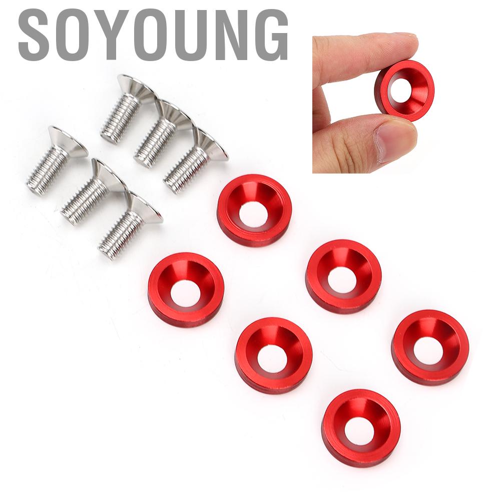 Soyoung 6pcs M8 Decorative Red Washers Screws Universal for Automobile Car  Bumper Engine Cover Auto Accessories
