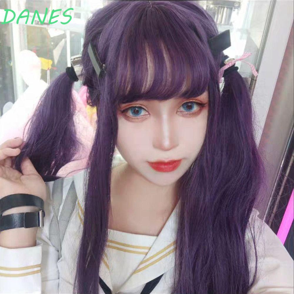DANES Bộ Tóc Giả Dài Xoăn Màu Tím Bằng Sợi Tổng Hợp Mềm Mại Chịu Nhiệt Dành Cho Nữ Cosplay