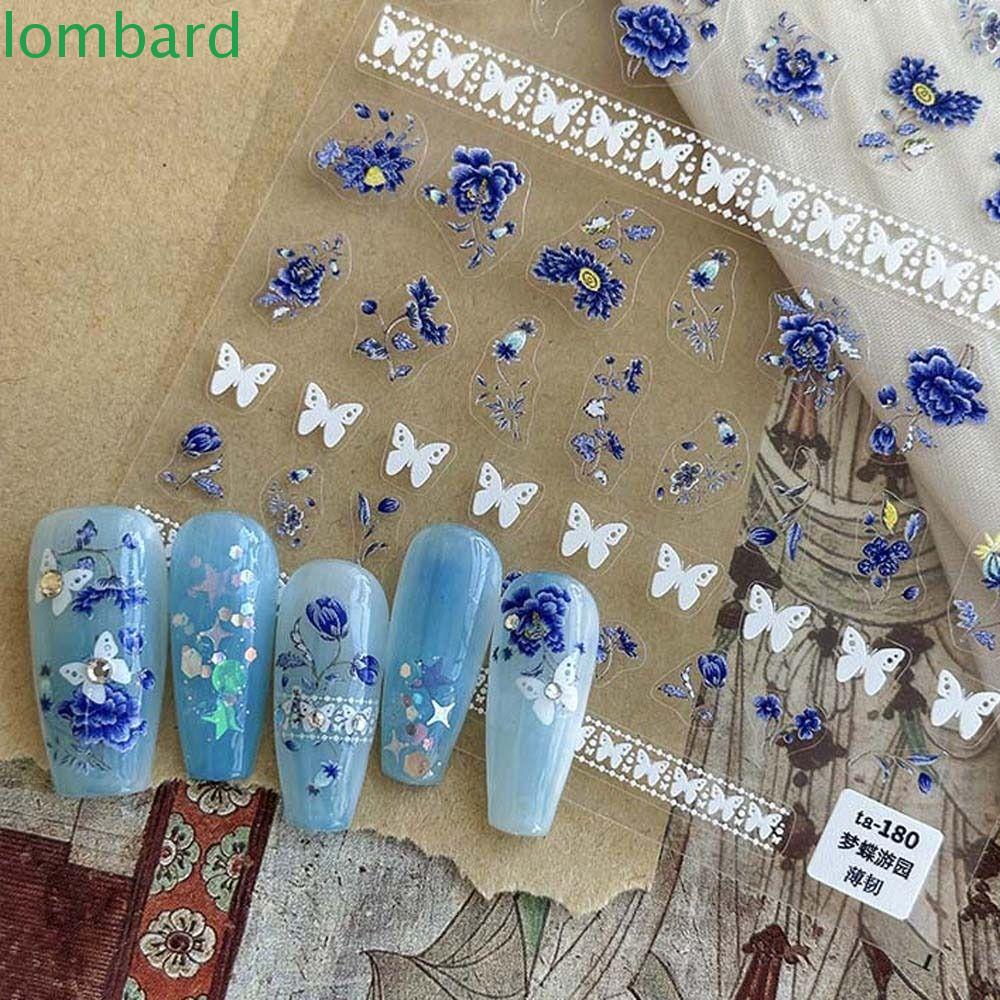 LOMBARD Miếng Dán Trang Trí Móng Tay Hình Hoa Lá Thời Trang DIY