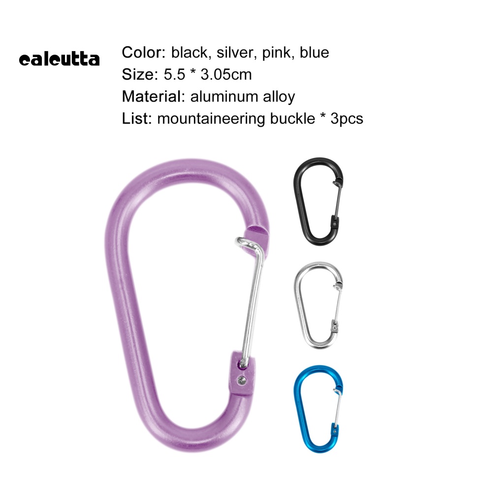 Bộ 3 Móc Khóa Chữ D Bằng Hợp Kim Nhôm Chống Thấm Nước Tiện Dụng Mang Theo Du Lịch Cắm Trại
