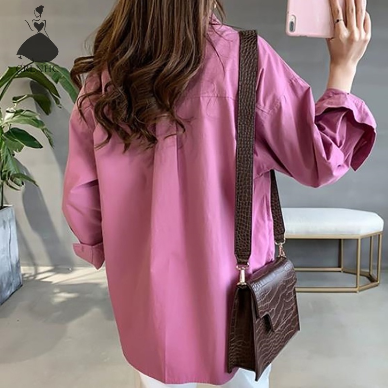 Áo Sơ Mi Dáng Rộng Màu Trơn Thiết Kế Đơn Giản Thời Trang Cho Nữ