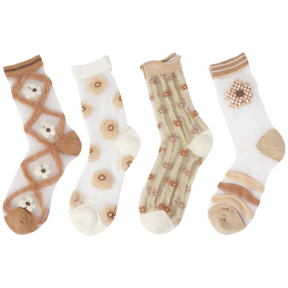 QQMALL Vớ Lụa Thủy Tinh Nhật Bản Thoáng Khí Thoải Mái Màu Cà Phê Trái Tim Hợp Thời Trang