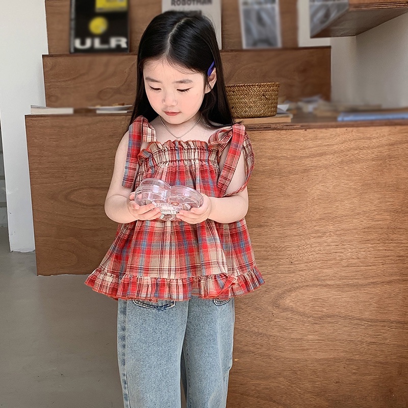 Áo Sơ Mi Không Tay Thắt Nơ Cơ Bản Dễ Thương Thời Trang Mùa Hè Dành Cho Bé Gái