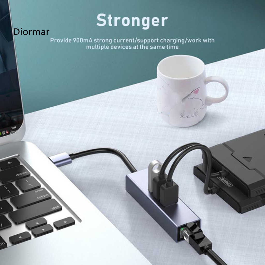Bộ Chia Nhiều Cổng Mạng Dinio 4 Trong 1 Cổng USB 30 Type-C Sang RJ45 Thông Dụng Cho Máy Tính