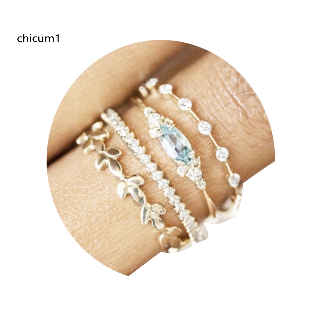 Set 4 Nhẫn Hợp Kim Đính Đá Zircon Thời Trang Cho Nữ