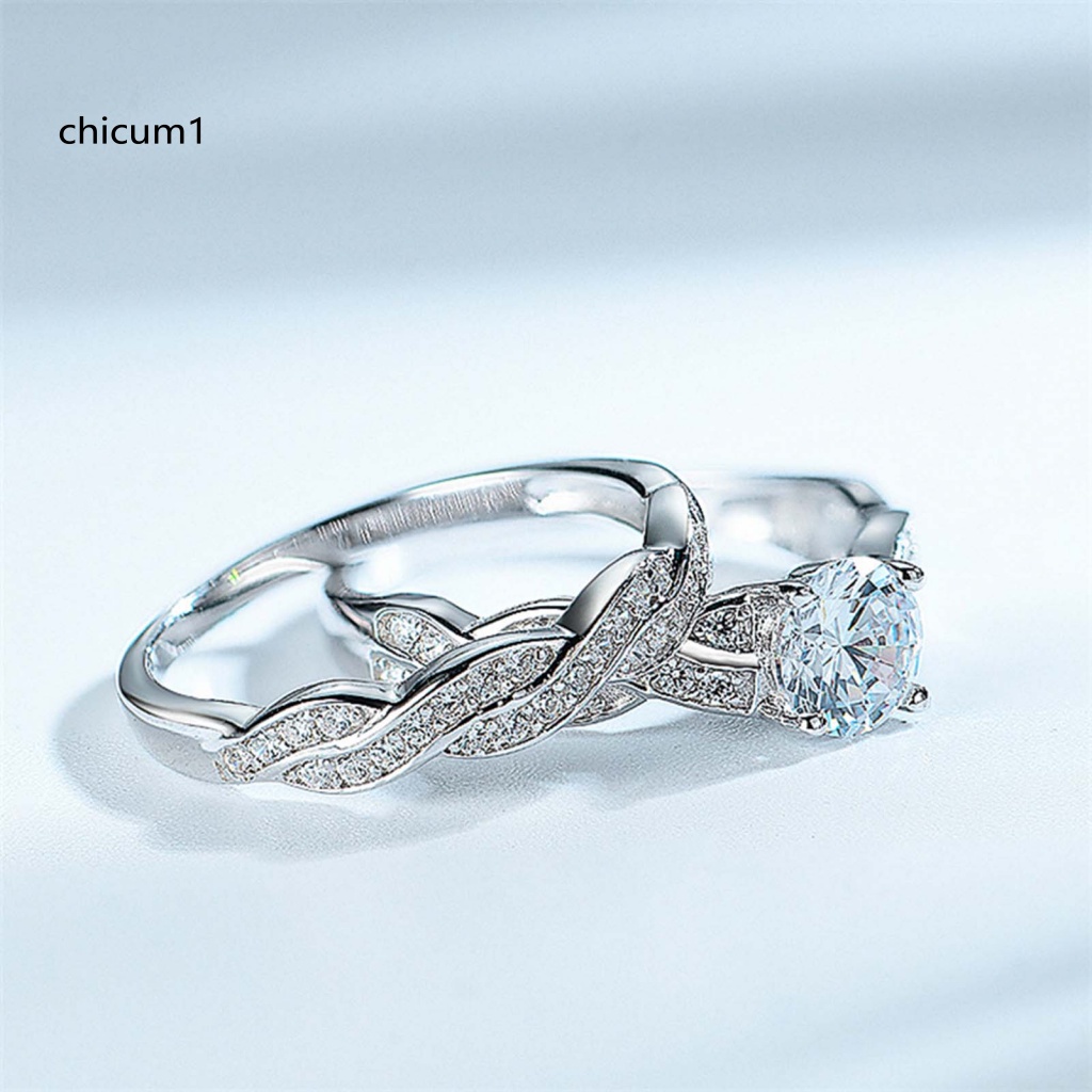 Set 2 Nhẫn Cưới Mạ Đồng Đính Đá Zircon Sang Trọng