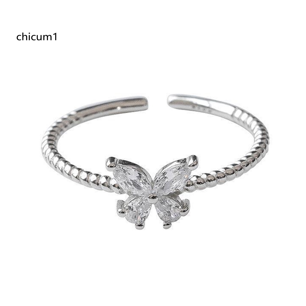 Nhẫn Hở Hình Bướm Đính Đá Sáng Bóng Dễ Điều Chỉnh Thời Trang Cho Nữ