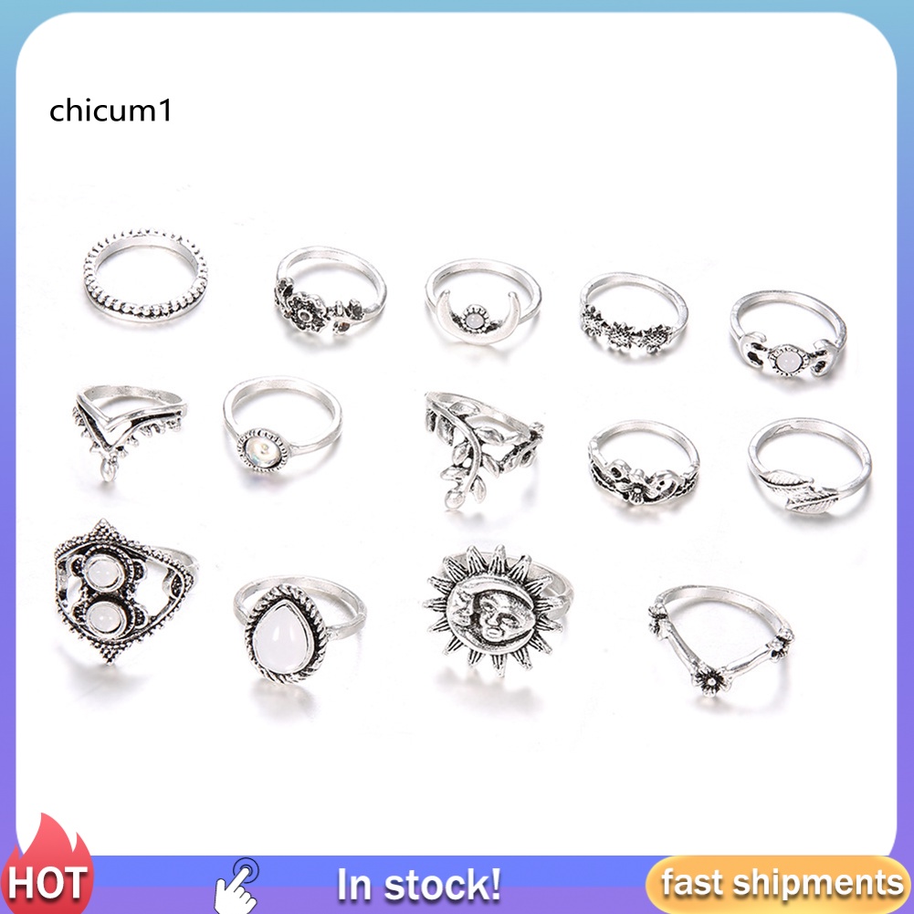 Set 14 Nhẫn Đốt Ngón Tay Nhiều Kiểu Phong Cách Vintage