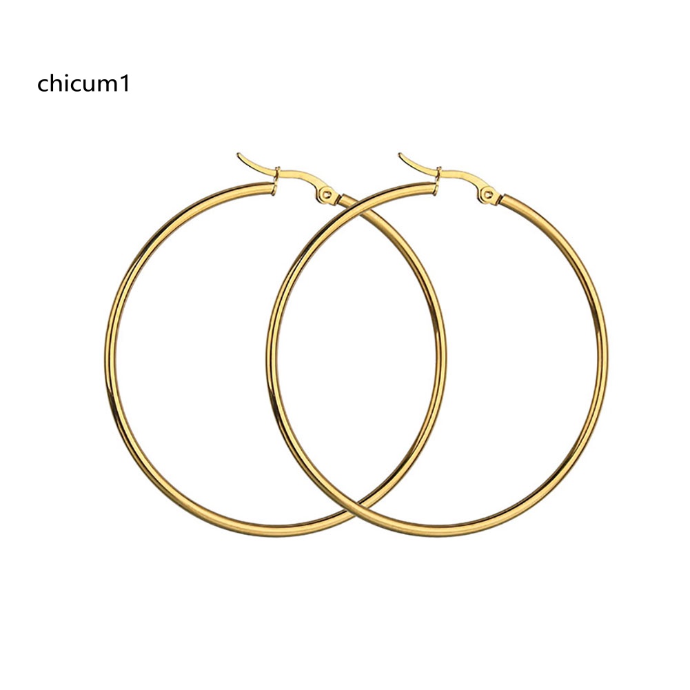 Khuyên Tai Tròn Lớn Bằng Thép Không Gỉ Độc Đáo Cho Nữ