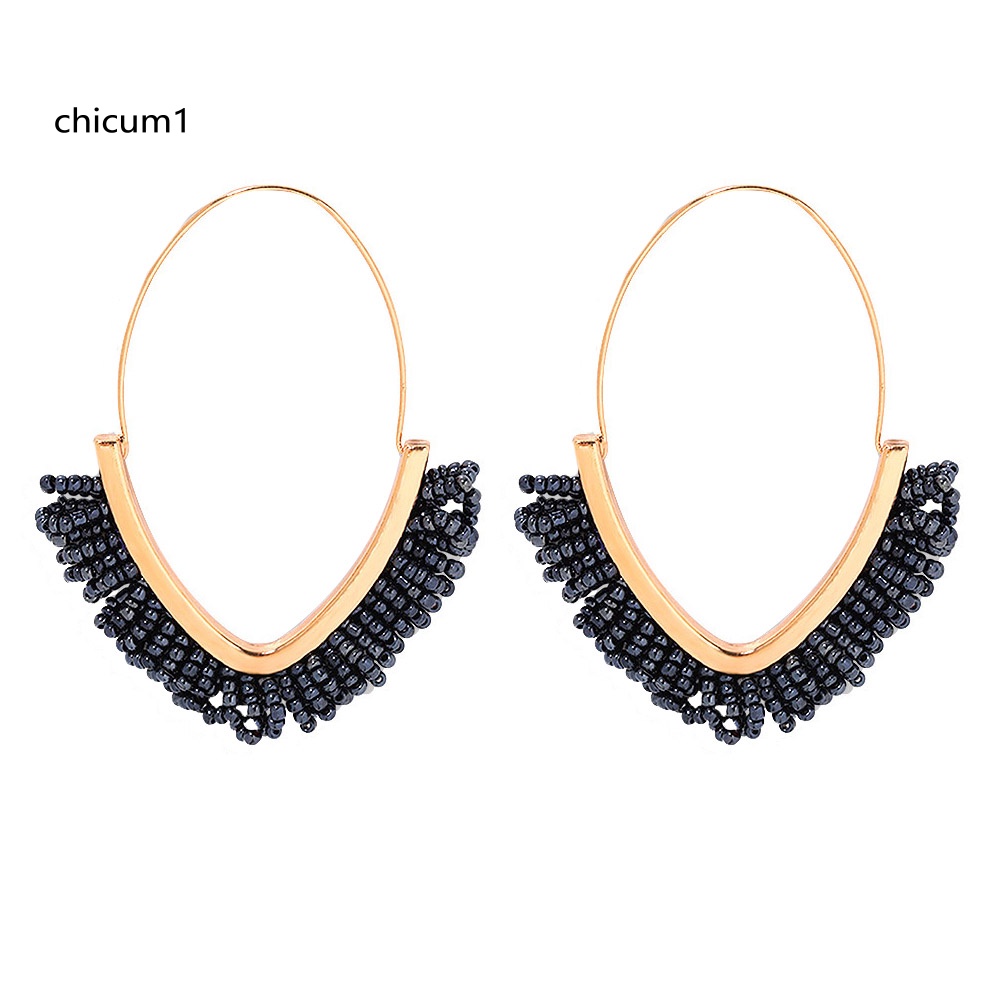 Bông Tai Dạng Móc Xỏ Hạt Phối Tua Rua Phong Cách Bohemian Cho Nữ