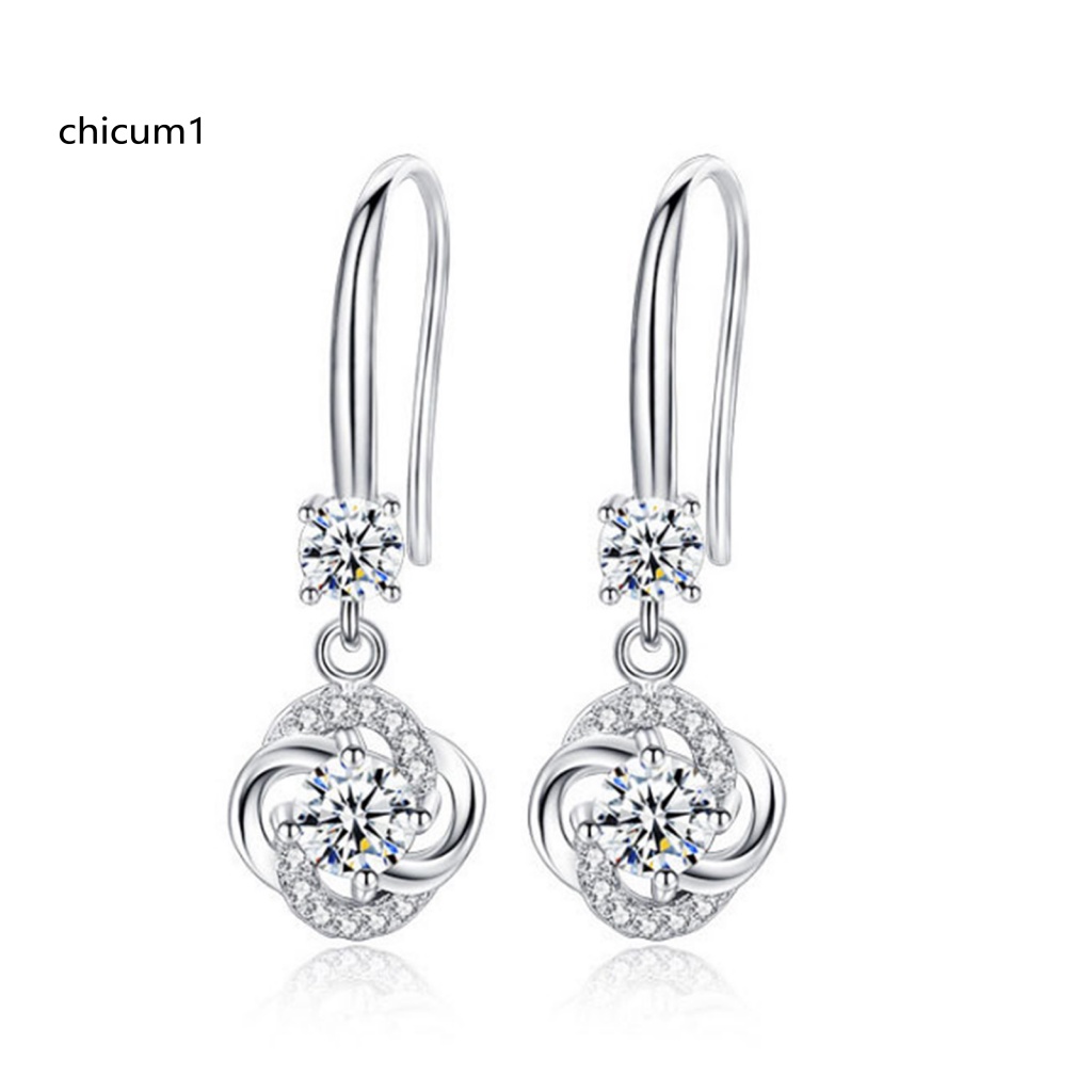 Khuyên Tai Tua Rua Hình Cỏ Bốn Lá Đính Đá Zircon