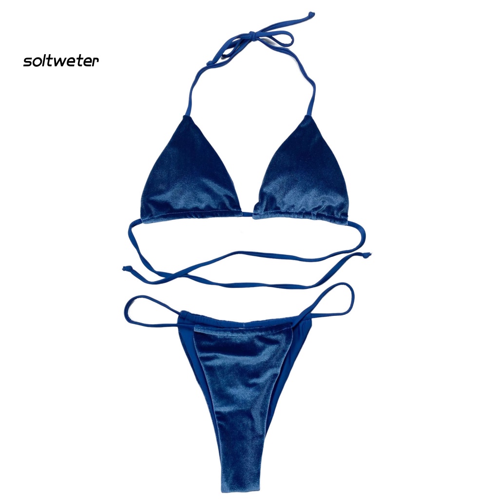 Bộ Đồ Bơi Bikini Lưng Cao Có Đệm Nâng Ngực Màu Sắc Trơn Dành Cho Nữ