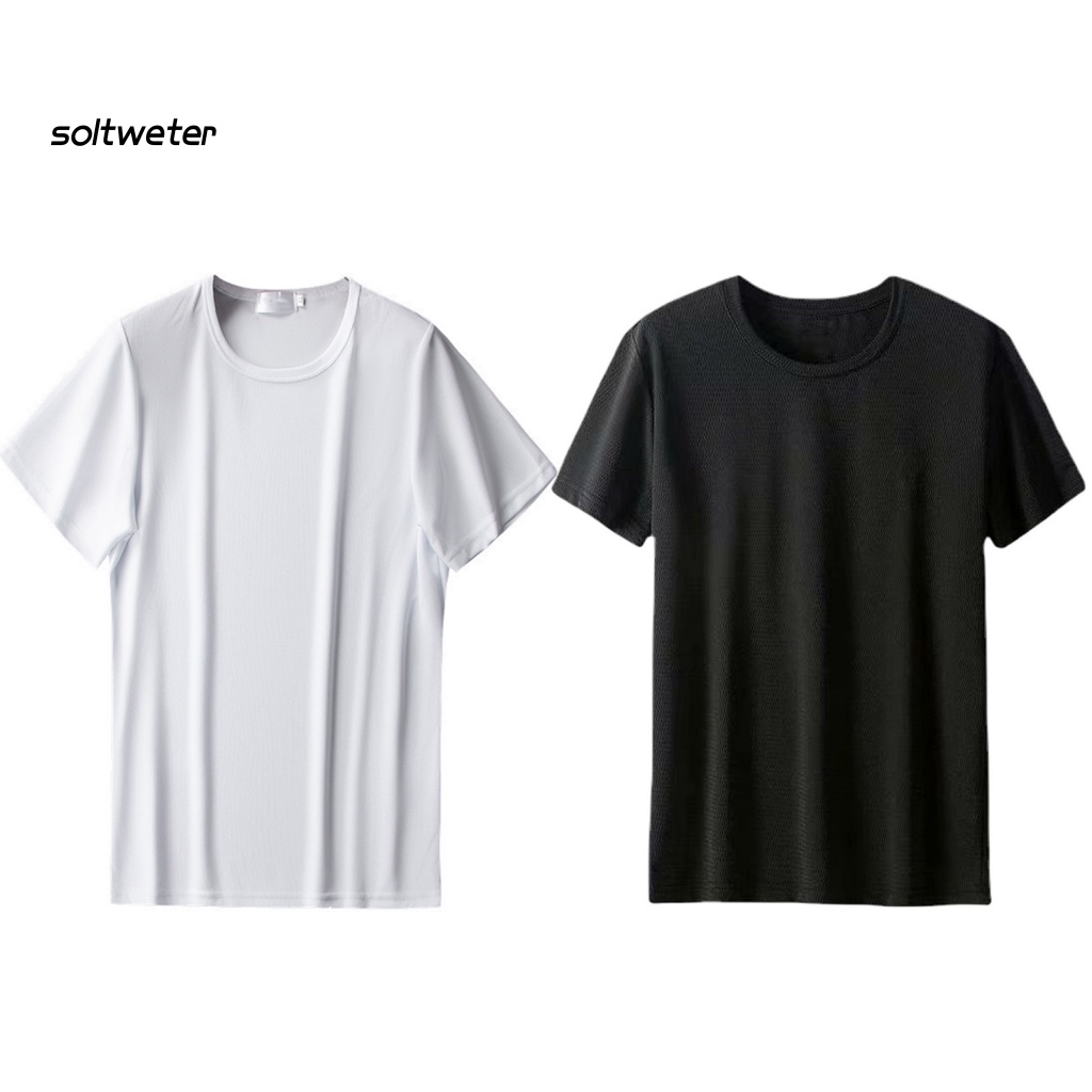 St Áo Thun Cotton Tay Ngắn Cổ Tròn Phối Lưới Thoáng Khí Nhanh Khô Thời Trang Mùa Hè Cho Nam