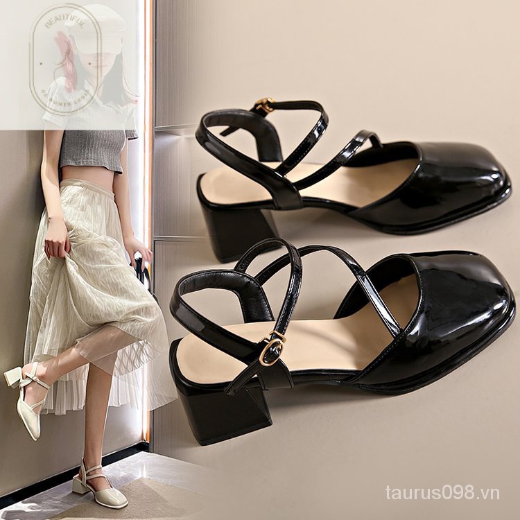 Sandal Cao Gót 6-8cm Chất Liệu Cao Su PU Đế Dày Phong Cách Thời Trang 2023
