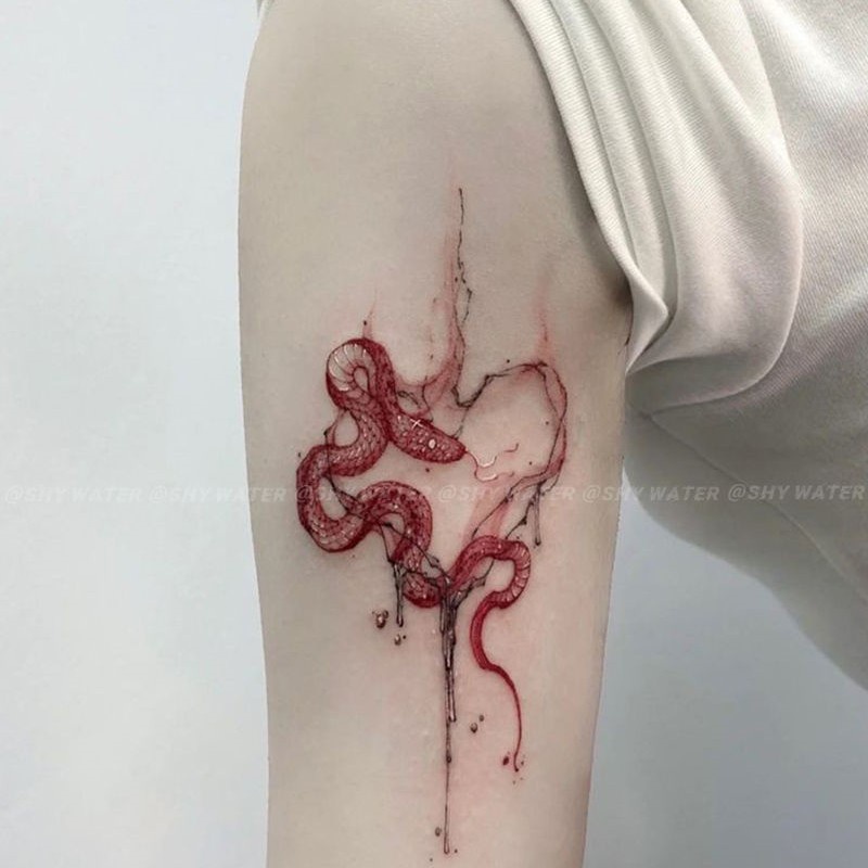 Hình Xăm Dán Tạm Thời Họa Tiết Da Rắn Trái Tim Chống Thấm Nước Lâu Trôi Trong Vòng 3 Ngày