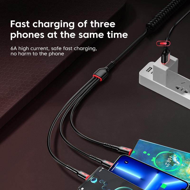 Dây Cáp Sạc Nhanh 6A 100W 3 Trong 1 Chuyên Dụng Cho Xe Hơi