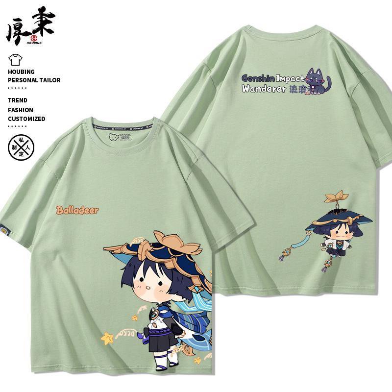 ★Genshin Impact★Áo Thun Cotton Nguyên Chất Tay Ngắn Mùa Hè In Hình Game Merchandise Wanderer & Scaramouche Impression cos