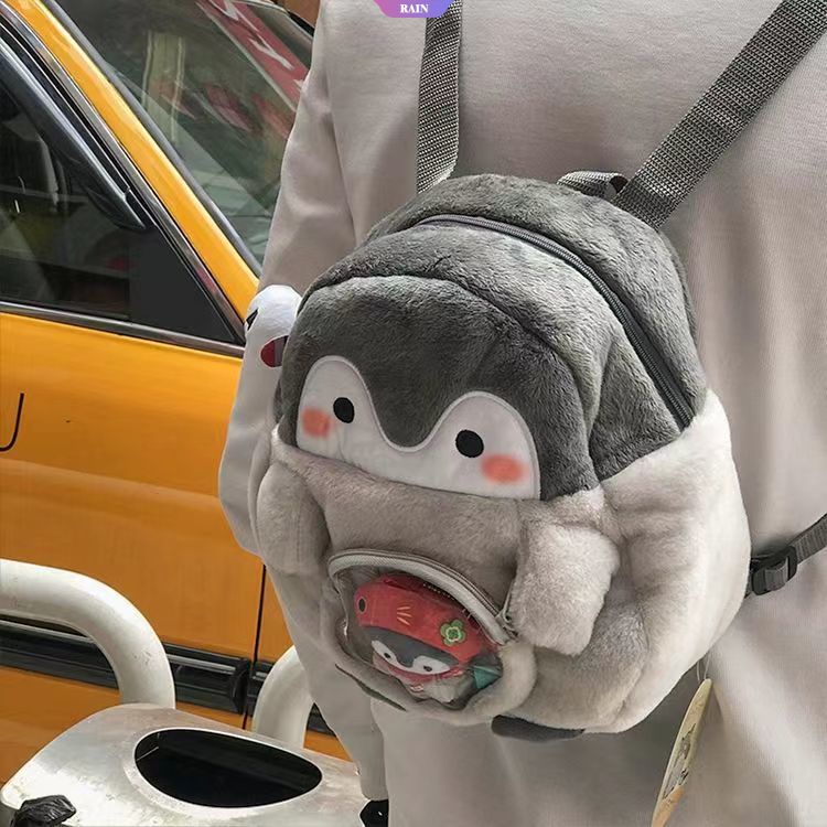 Ba Lô Lông Xù Mini Hình Chim Cánh Cụt Hoạt Họa Dễ Thương Thường Ngày Cho Nữ [RAIN]