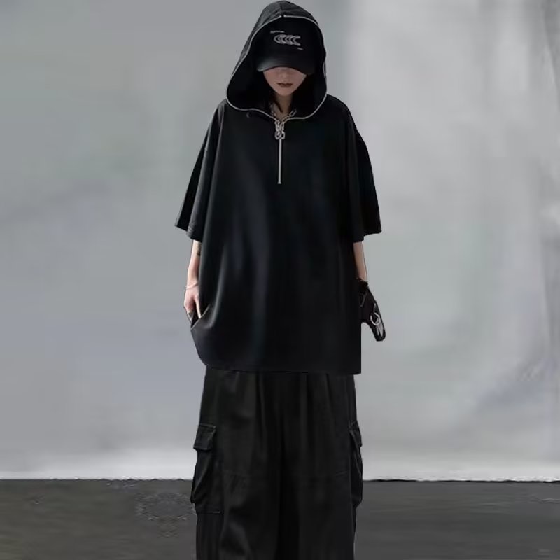 Áo Thun Ngắn Tay Có Nón Trùm Và Khóa Kéo Một Nửa Dáng Rộng Thời Trang Mùa Hè Đơn Giản áo Hoodie Chính Hãng áo Hoodie Bigsize  Phong Cách Hip Hop Mỹ Dễ Phối Đồ Dành Cho Bạn Nữ