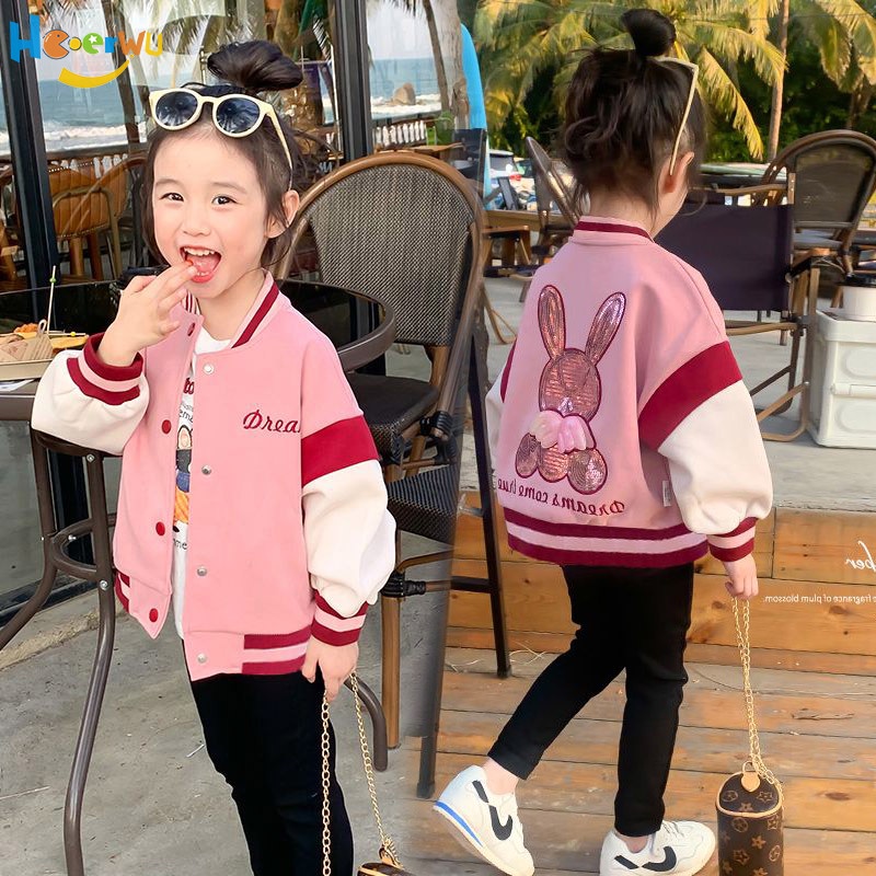 Haoerwu Áo Khoác Bóng Chày In Hình Hoạt Hình Giản Dị Thời Trang Dành Cho Bé Gái