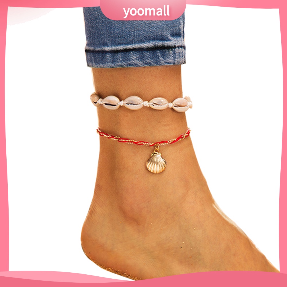 Set 2 Lắc Chân Đính Vỏ Sò Thời Trang Đi Biển Mùa Hè Cho Nữ